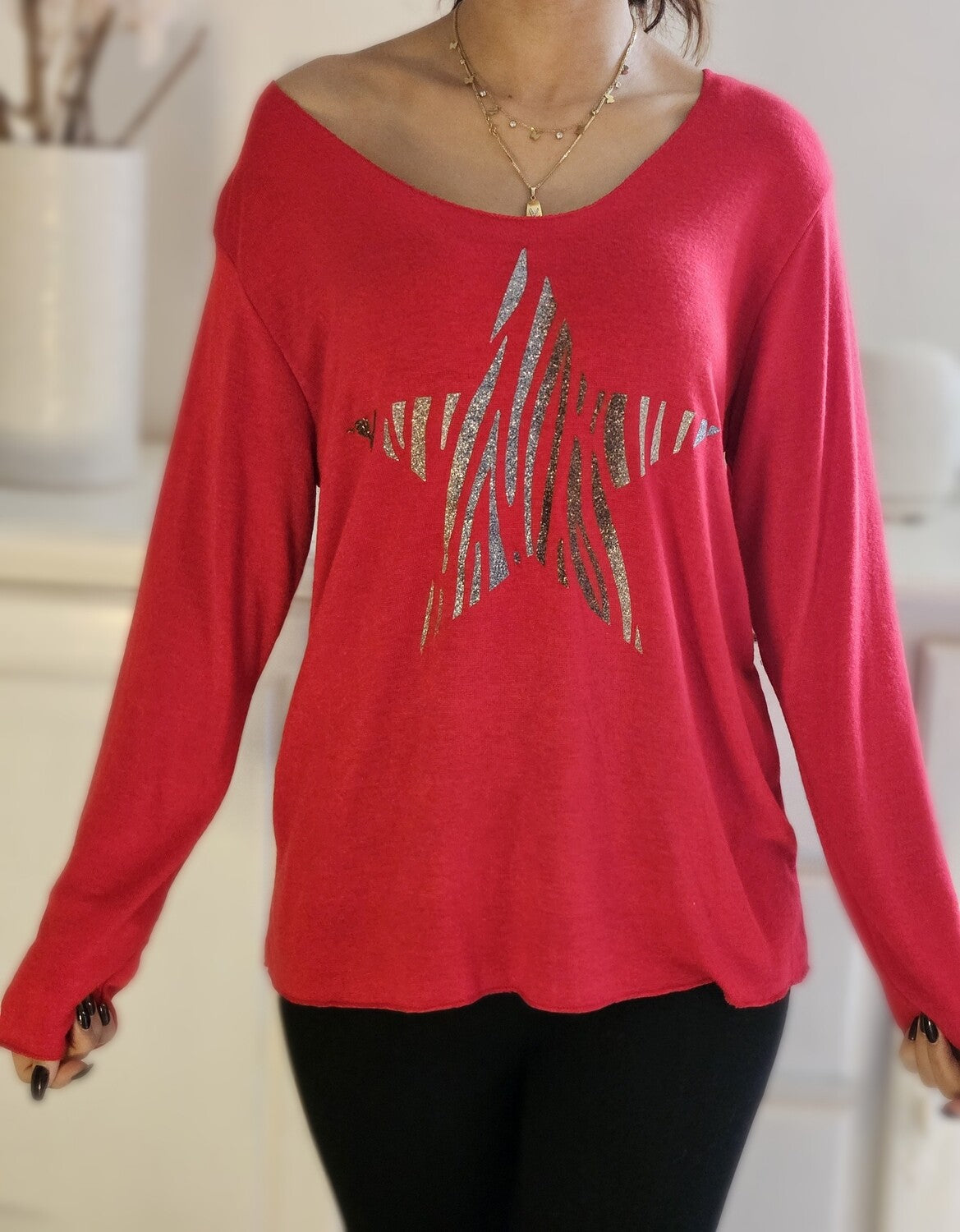 PULL FIN COL ROND ÉTOILE MADE IN ITALIE - Ellarmonie