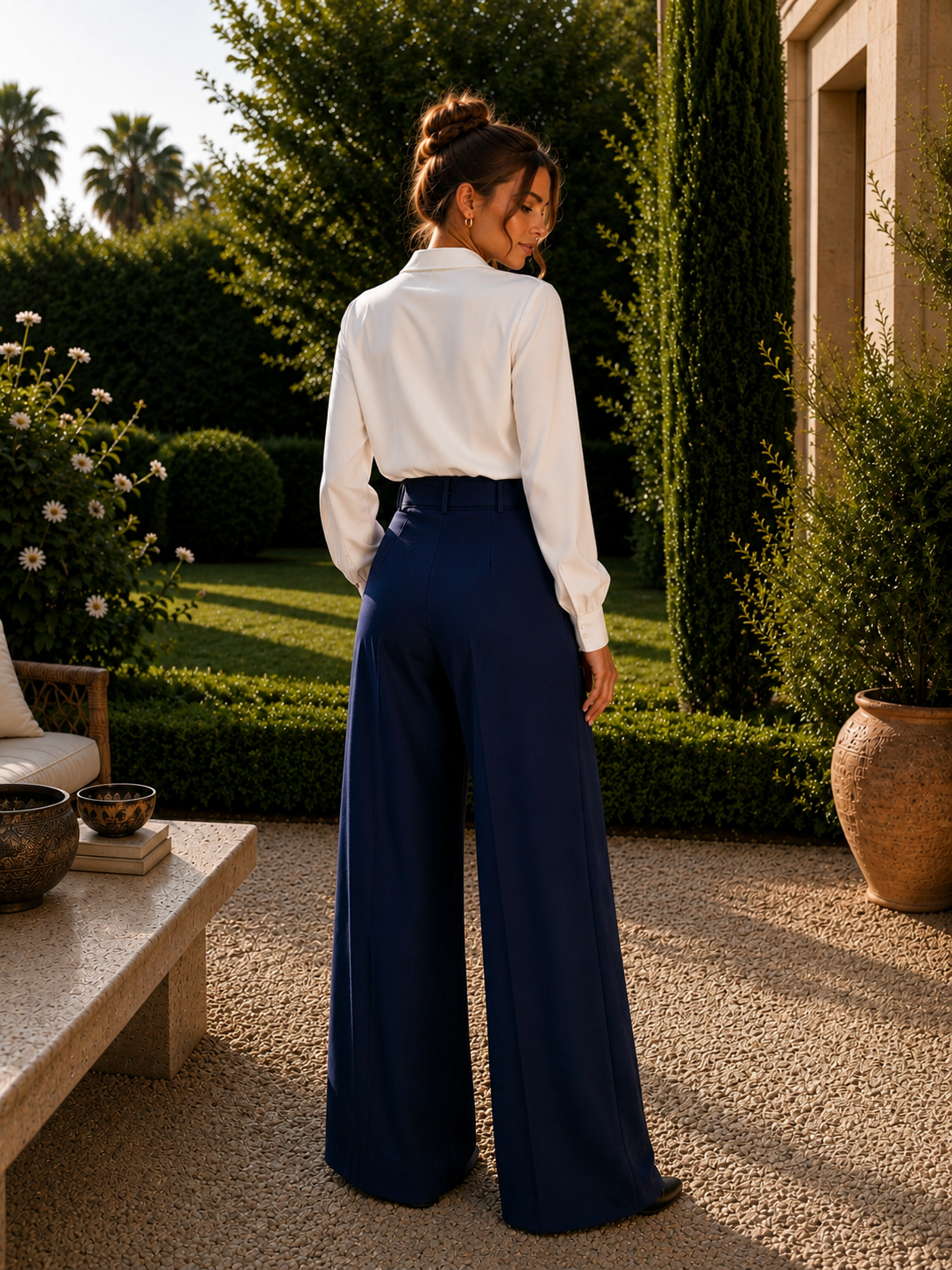 PANTALON PALAZZO FLUIDE MADE IN ITALIE - Ellarmonie