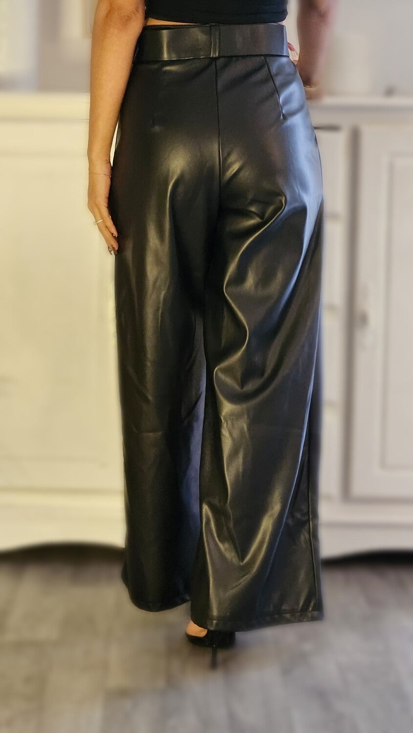 PANTALON GRAND EN SIMILI CUIR AVEC CEINTURE MADE IN ITALIE