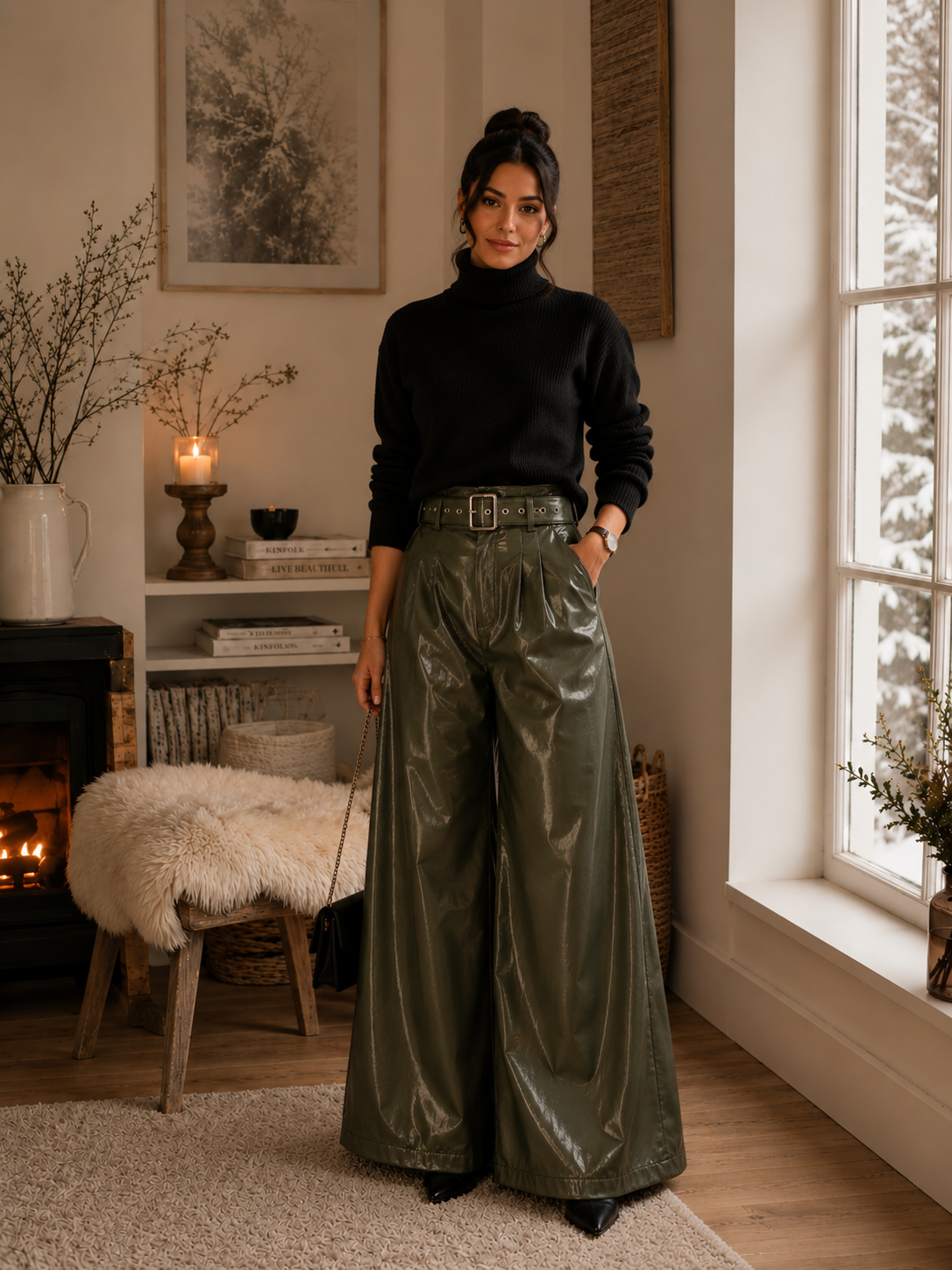 PANTALON EN SIMILI CUIR AVEC CEINTURE MADE IN ITALIE - Ellarmonie