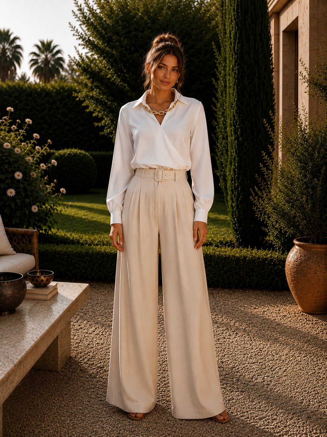 PANTALON PALAZZO FLUIDE MADE IN ITALIE - Ellarmonie