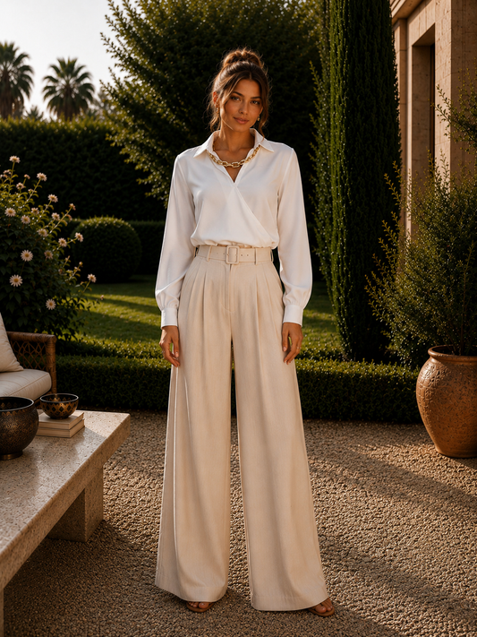 PANTALON PALAZZO FLUIDE MADE IN ITALIE - Ellarmonie