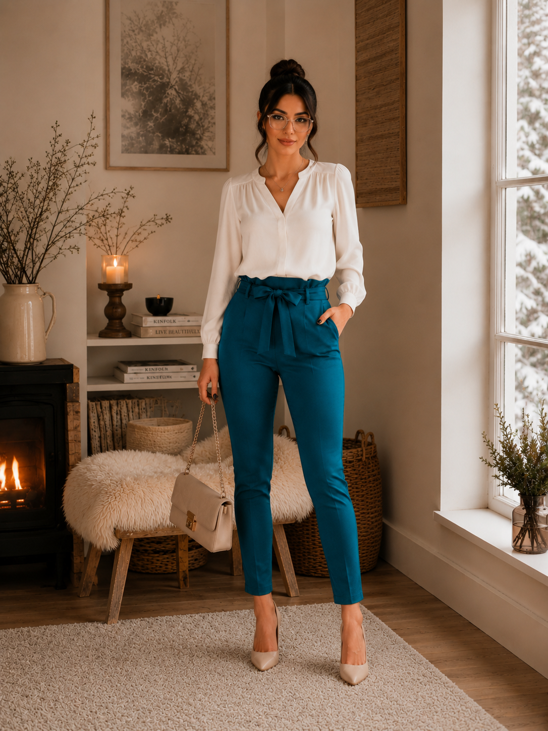 PANTALON MATIÈRE ÉLASTIQUE AVEC CEINTURE MADE IN ITALIE - Ellarmonie