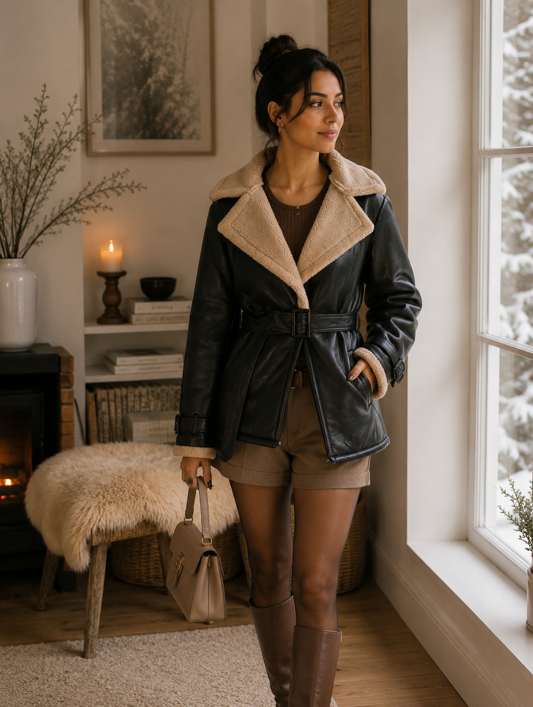 MANTEAU SIMILI CUIR AVEC DOUBLURE PELUCHE MADE IN ITALIE - Ellarmonie