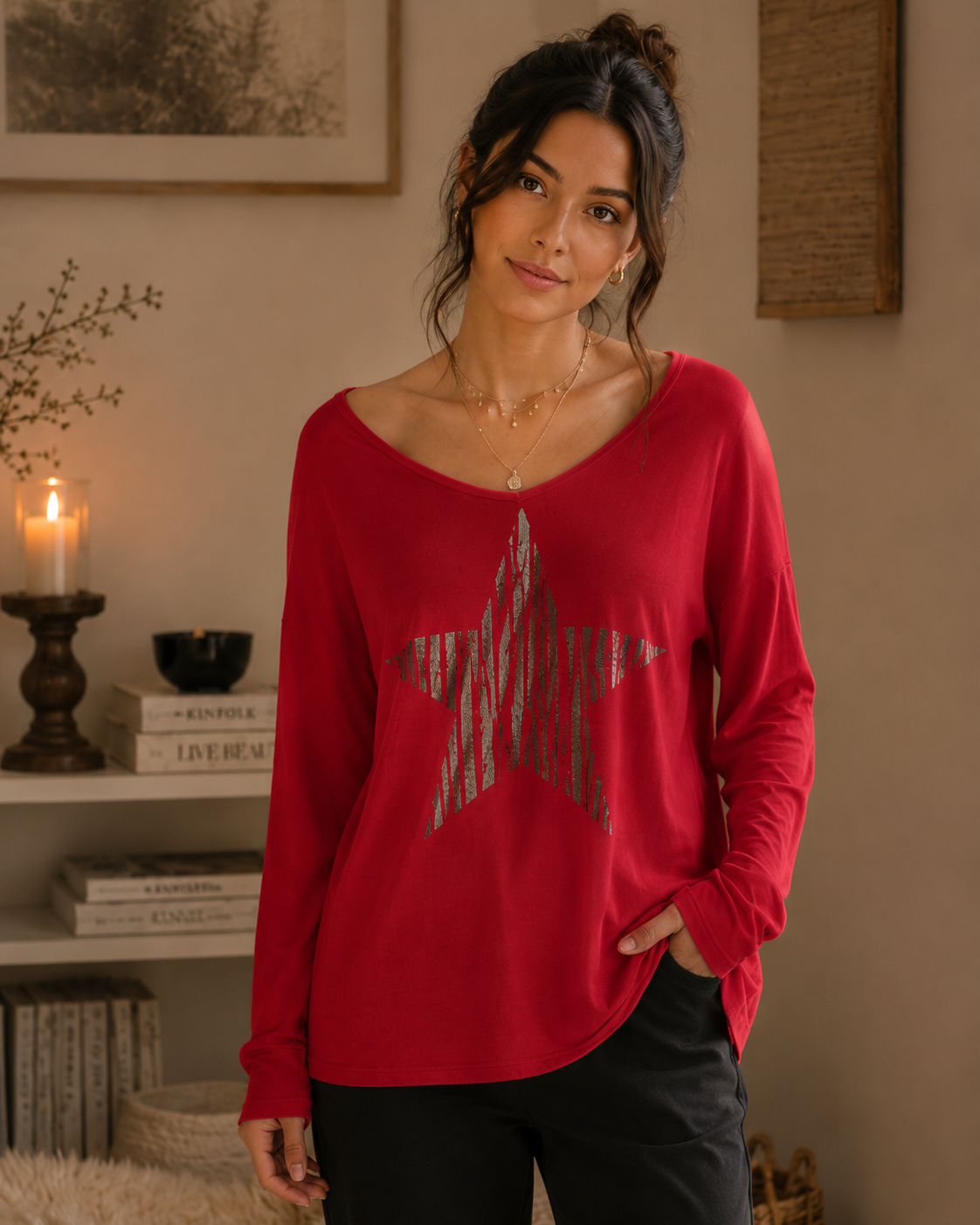 PULL FIN COL ROND ÉTOILE MADE IN ITALIE - Ellarmonie