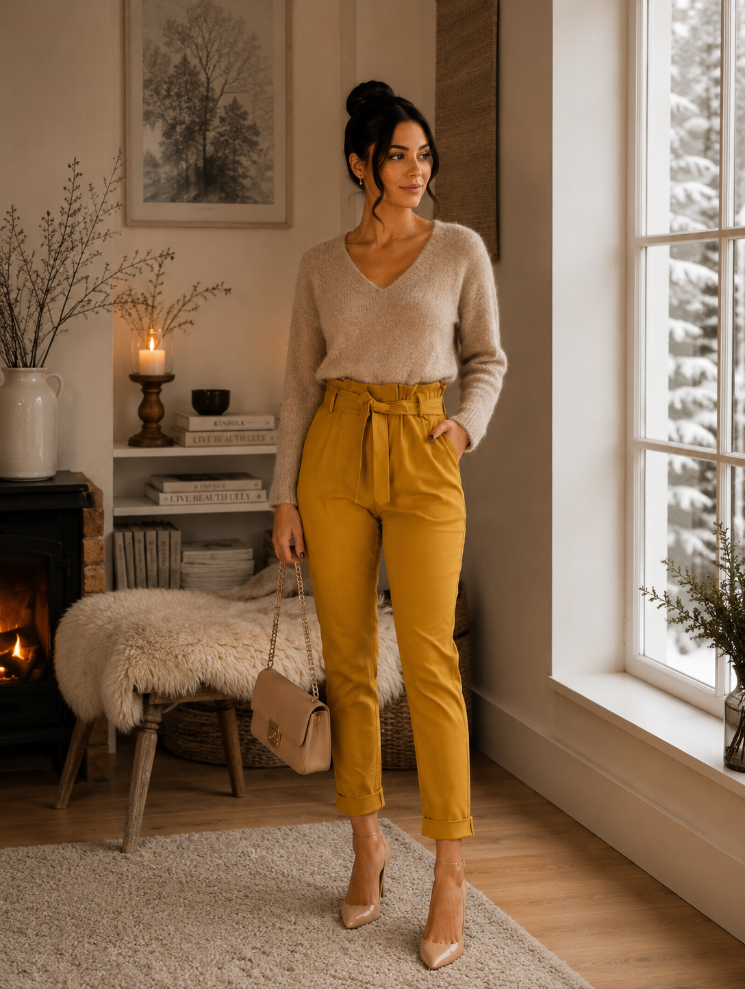 PANTALON MATIÈRE ÉLASTIQUE AVEC CEINTURE MADE IN ITALIE - Ellarmonie